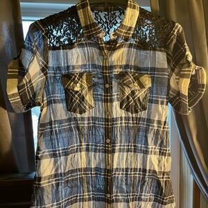Harley-Davidson Black and White Plaid Button Down Shirt